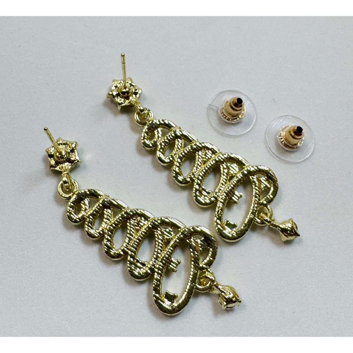 Gold Tone Rhinestone Christmas Tree Earrings Colorful Crystal Holiday Posts E311
