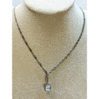 Vintage Large Clear Rhinestone Pendant Silver Tone 18" Chain Statement N454