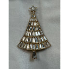 Clear Rhinestone Christmas Tree Brooch Pin Gold Tone Holiday 2.5" CP170