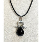 Black Angel Necklace Silver Tone Pendant W/ Stones on a 24" Black Cord 1.5" N546