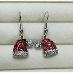 New Christmas Santa Hat Rhinestone Dangle Earrings Red White Holiday 1 Inch E494