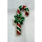Vintage Enamel Candy Cane Christmas Brooch Pin Red Green White CP186