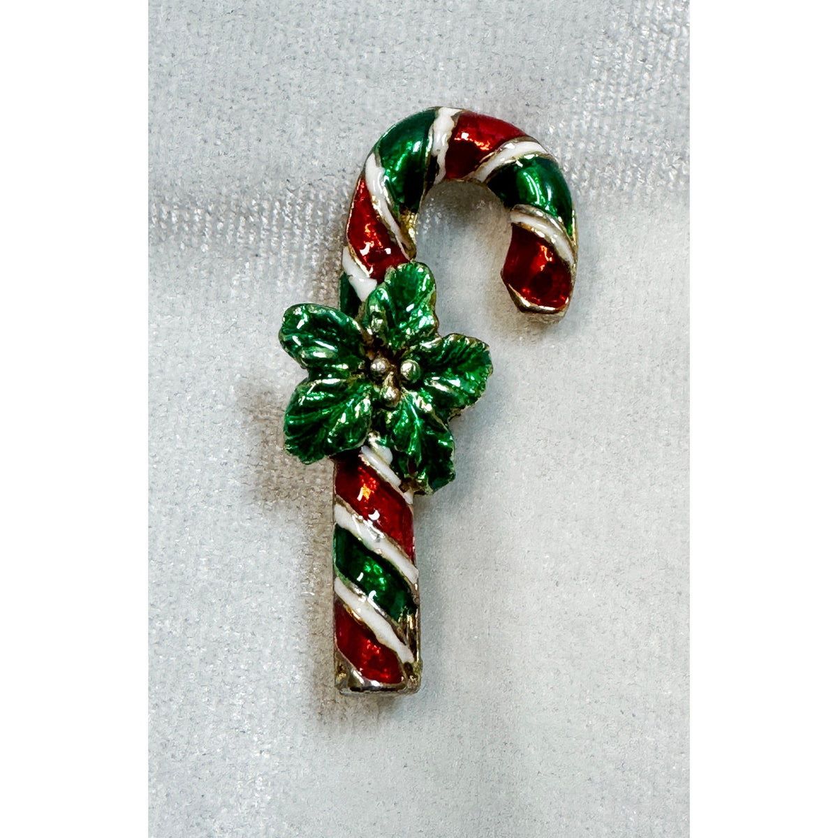 Vintage Enamel Candy Cane Christmas Brooch Pin Red Green White CP186