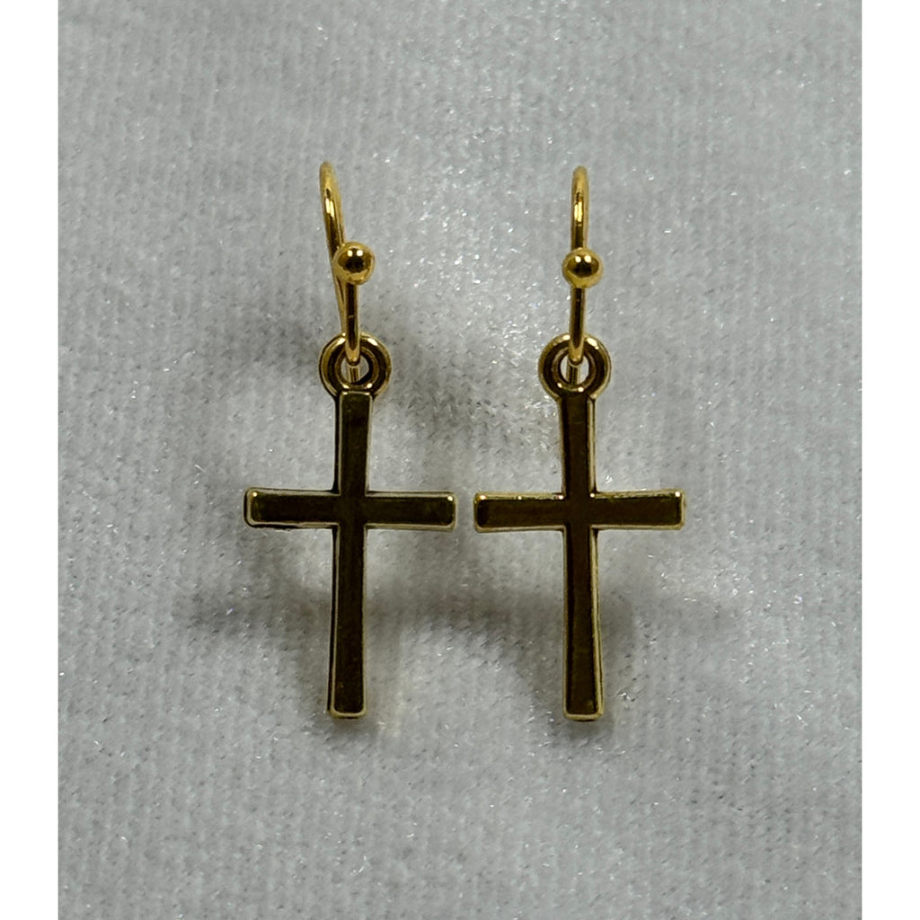 Gold Tone Cross Dangle Earrings Christian Faith Jewelry 3/4 Inch E284