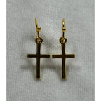 Gold Tone Cross Dangle Earrings Christian Faith Jewelry 3/4 Inch E284