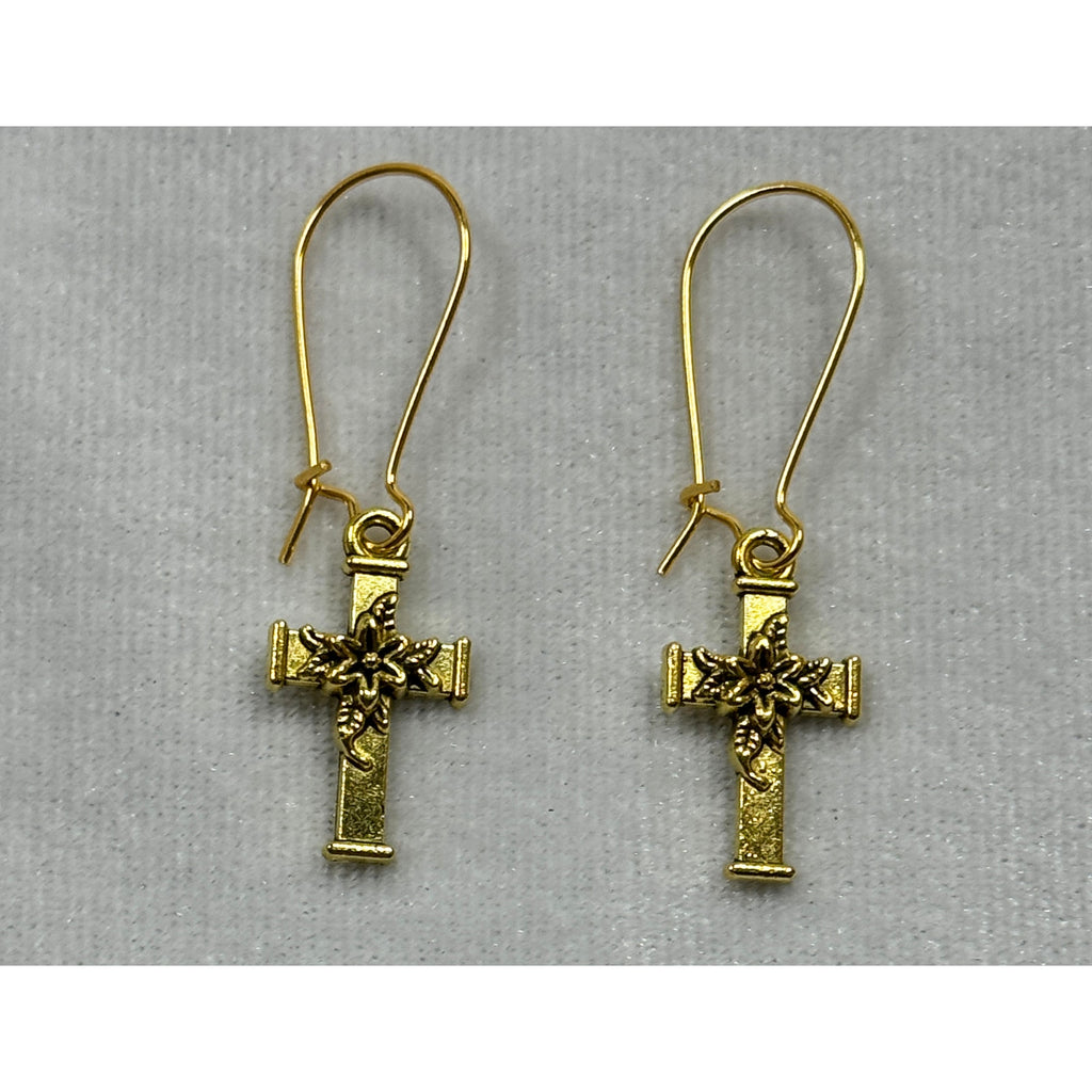 Gold Tone Cross Dangle Earrings Christian Faith Jewelry 1 Inch E272