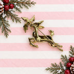 Vintage Reindeer Brooch Gold Tone Holly Enamel Christmas Pin Missing Eye CP263