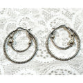 Silver Tone Double Hoop Earrings 1 Inch Twisted Textured Circle Hoops E298