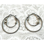Silver Tone Double Hoop Earrings 1 Inch Twisted Textured Circle Hoops E298