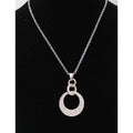 Vintage Silver Tone Necklace with a Sparkly Clear Rhinestone Circle Pendant N62