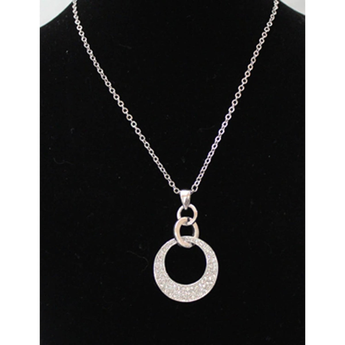 Vintage Silver Tone Necklace with a Sparkly Clear Rhinestone Circle Pendant N62