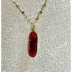 Red Acrylic Pendant Necklace Gold Tone 18" Chain 1" Pendant N458
