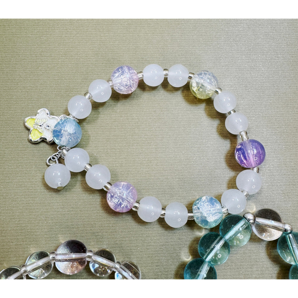 Set of 3 Stretch Bead Bracelets Butterfly Flower Star Charm Stack B120