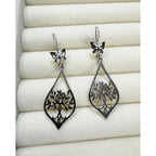 New Stainless Steel Tree of Life Dangle Earrings 1.75" Floral Cut Out E604