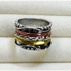 Size 10 Boho Wide Band Ring Silver Gold Copper Textured Statement Ring 1/2" B006