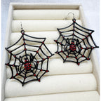 Halloween Spider Web Earrings Black Red Rhinestone Spider Gothic 2" x 2" E493