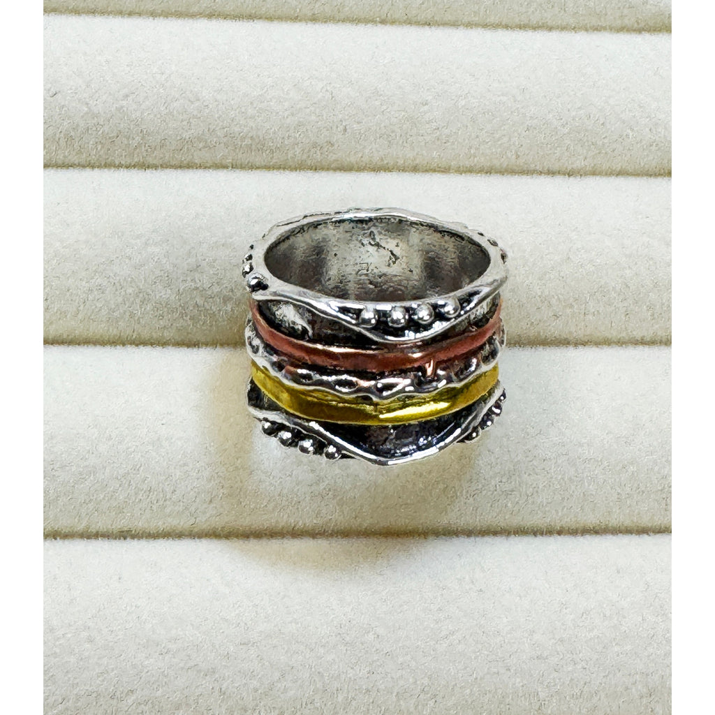 Size 10 Boho Wide Band Ring Silver Gold Copper Textured Statement Ring 1/2" B006