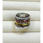 Size 10 Boho Wide Band Ring Silver Gold Copper Textured Statement Ring 1/2" B006