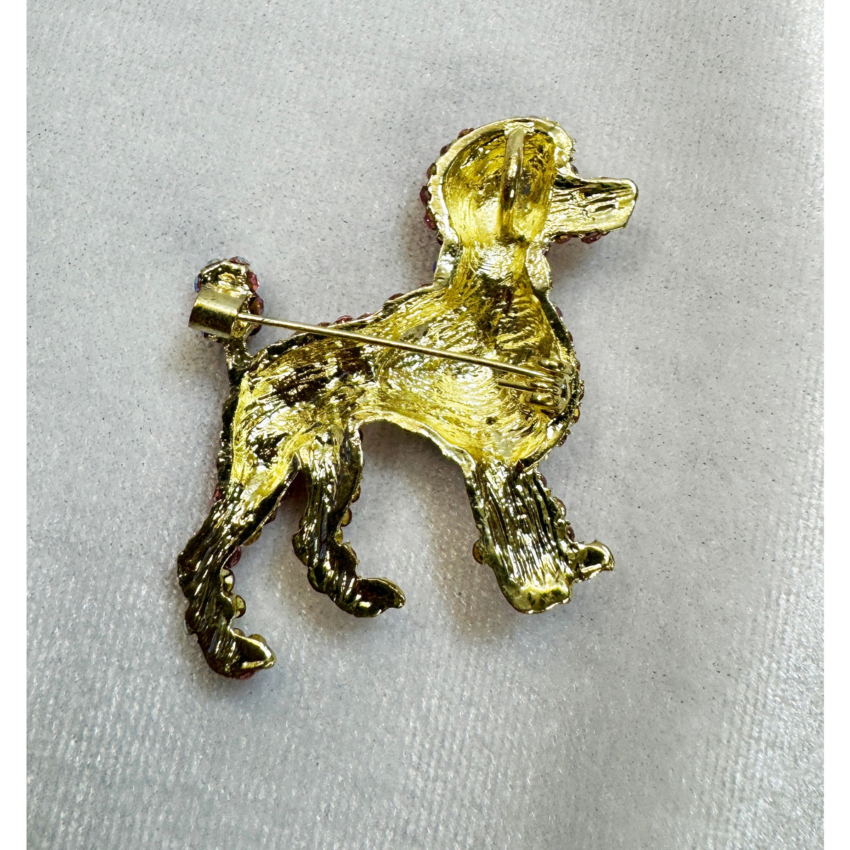 New Pink Rhinestone Poodle Brooch Pin Pendant Gold Dog Puppy Crystal 2"  CP199