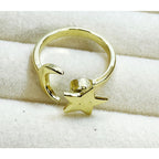 Gold Star Moon Adjustable Ring Celestial Open Band Minimalist New R009