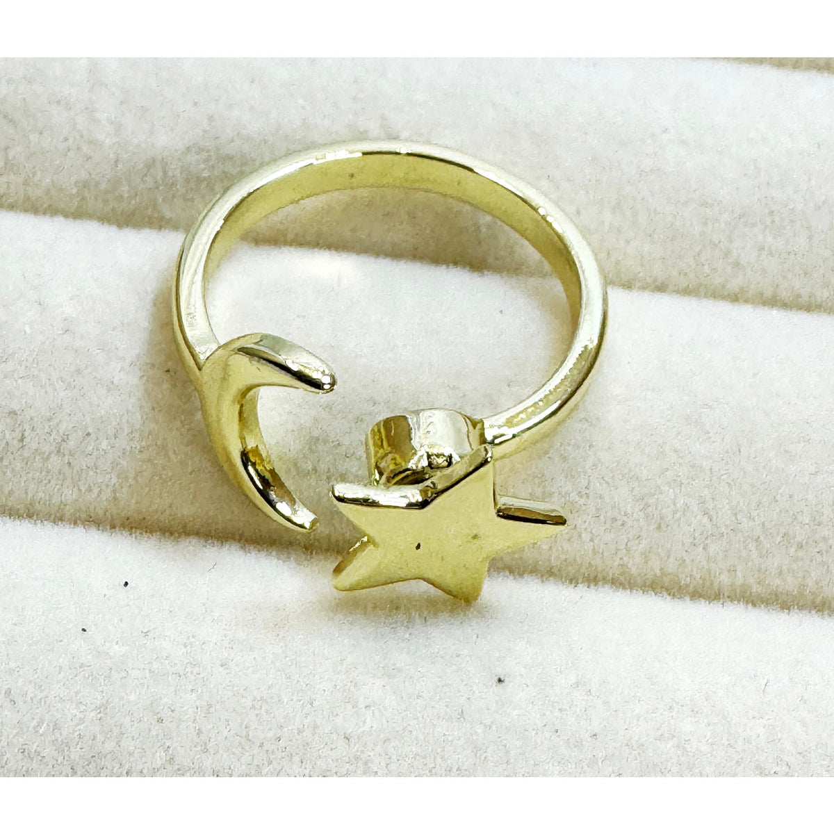 Gold Star Moon Adjustable Ring Celestial Open Band Minimalist New R009
