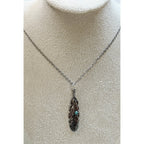 Silver Feather Pendant Necklace Turquoise Accent Boho Southwestern Style N451
