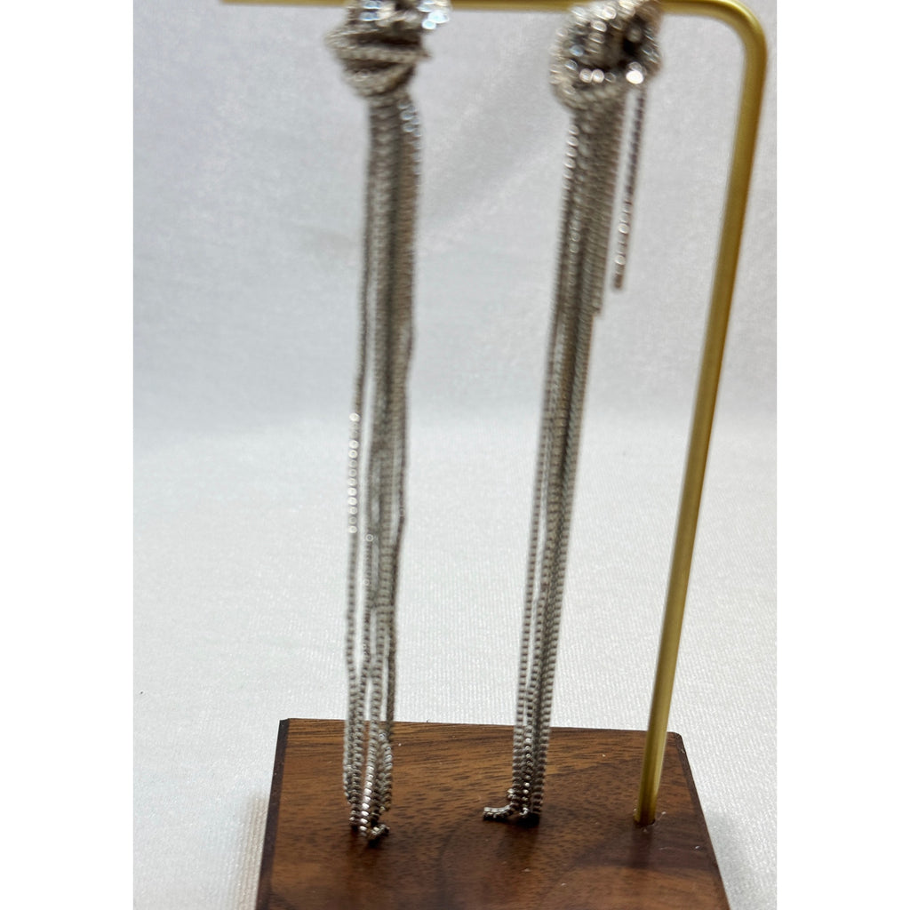 Silver Tassel Dangle Earrings Long Chain Fringe Statement Earrings 4.5 Inch E381
