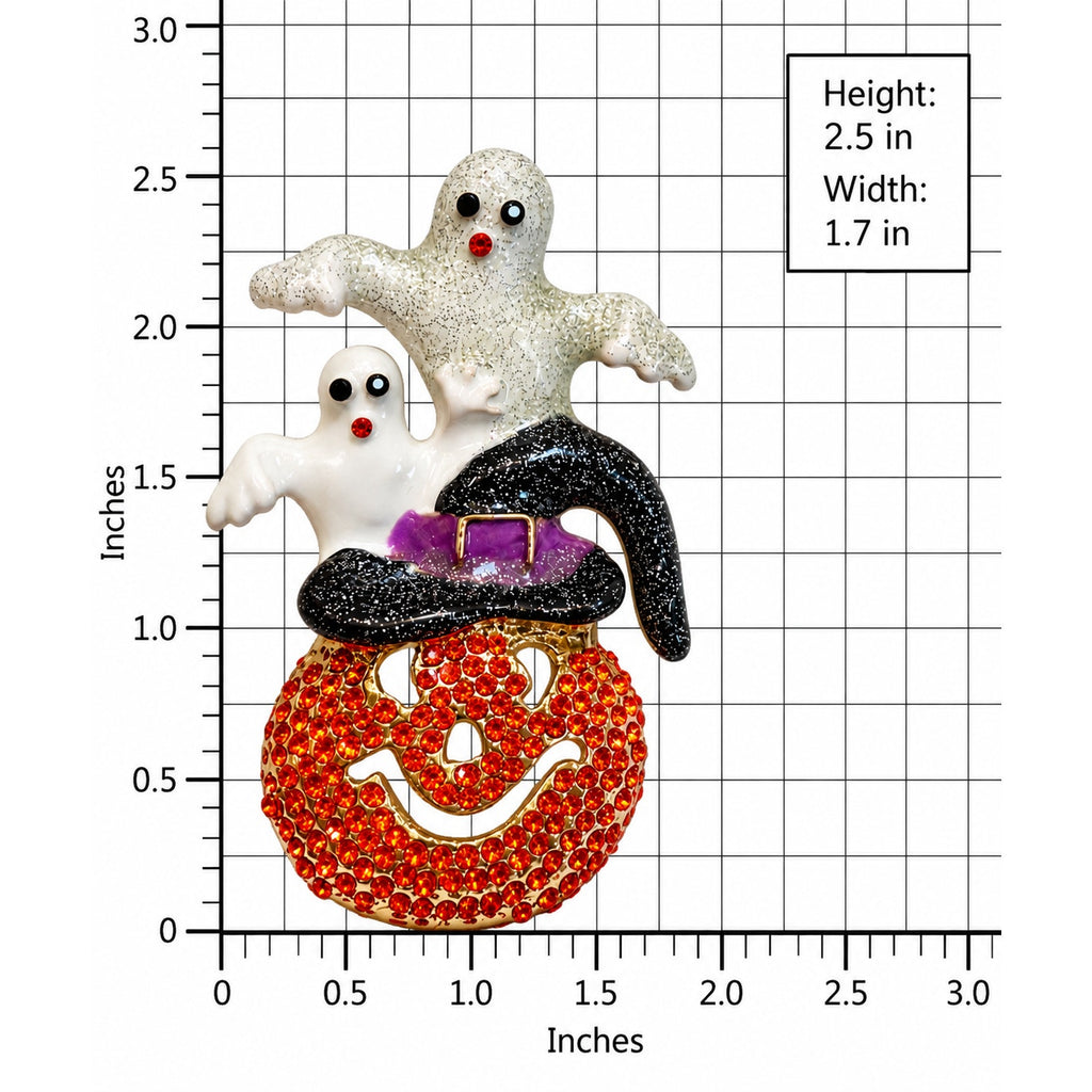 Halloween Ghost Pumpkin Brooch Rhinestone Witch Hat Gold Tone Spooky Pin CP222