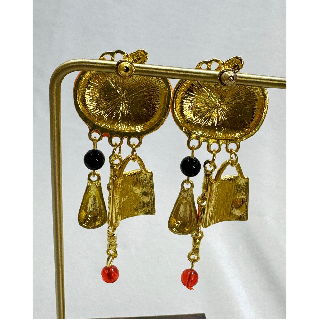 Halloween Jack O' Lantern Pumpkin Candy Corn Dangle Post Earrings 2.5" New E471