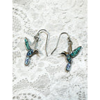 Silver Tone Turquoise Hummingbird Drop Earrings 2 Inch Dangle Bird E295