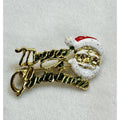 Vintage Merry Christmas Santa Claus Pin Brooch Gold Tone Holiday 1.5" CP156