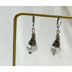 Crystal Bead Leverback Dangle Earrings Silver 1.5 Inch Pre-Loved E609