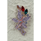 Vintage  Mid-Century Rhinestone Flower Leaf Brooch with Red Green Marquise CP27