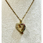 Vintage Heart Rhinestone Necklace Rainbow Crystal Pendant 18" Gold Chain N432