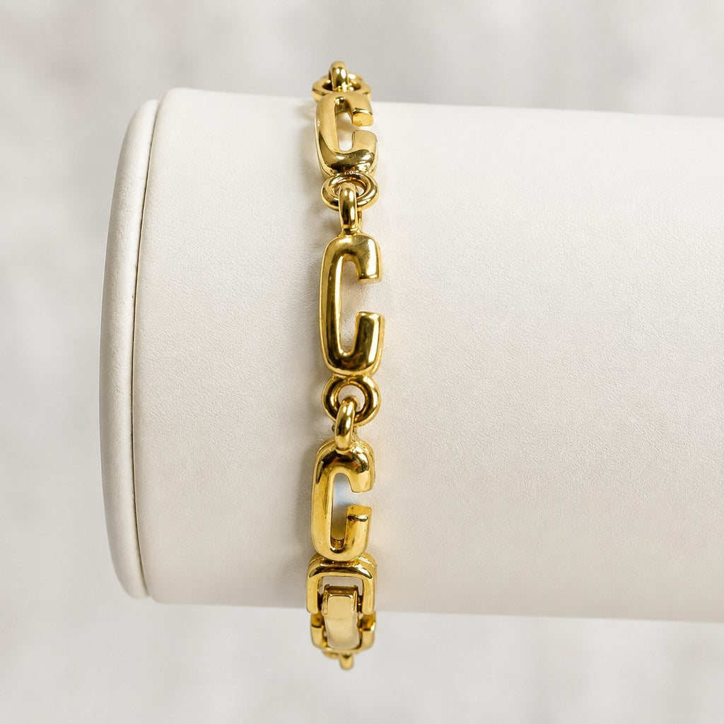Gold Tone Letter C Link Bracelet 7 Inch Vintage Style Statement Jewelry B170