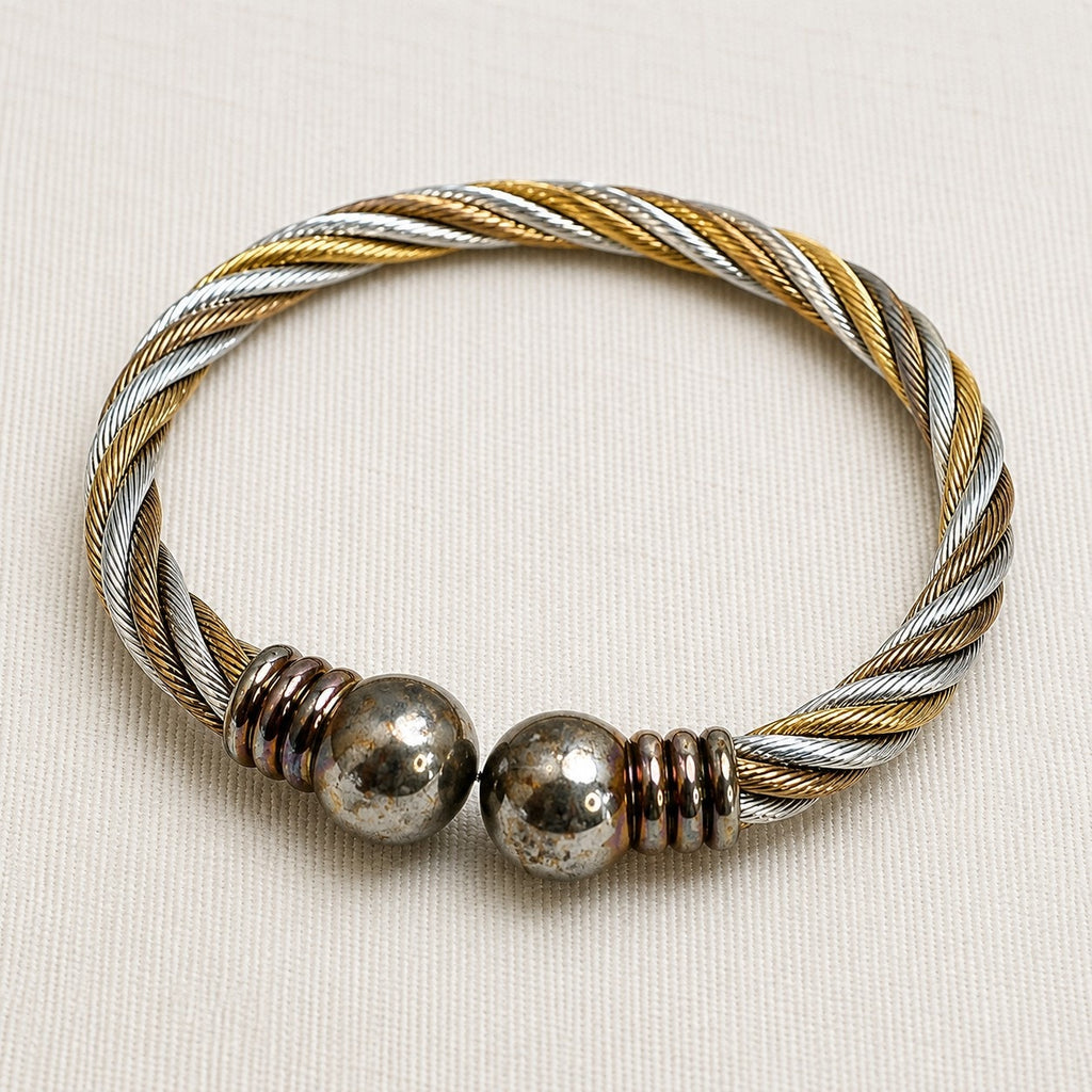 Two Tone Twisted Cable Cuff Bracelet Adjustable Statement Jewelry B179