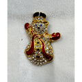 New Rhinestone Snowman Brooch Pin Gold Tone Red Enamel Christmas Holiday CP183