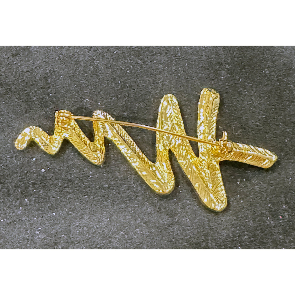 Gold Swirl Christmas Tree Brooch with Clear Rhinestones Holiday Jewelry CP62