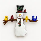 Snowman Brooch Pin Birds on Branch Rhinestone Christmas Holiday Jewelry CP175