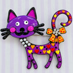 New Whimsical Purple & Multi-Color Enamel Cat Brooch Pin  Costume Jewelry CP166