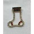 Vintage Rhinestone Christmas Stocking Brooch Pin Red Green Clear Holiday CP188
