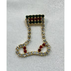 Vintage Rhinestone Christmas Stocking Brooch Pin Red Green Clear Holiday CP188