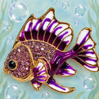 Purple Tropical Fish Brooch Pin Rhinestone Gold Tone Enamel Ocean Jewelry CP181