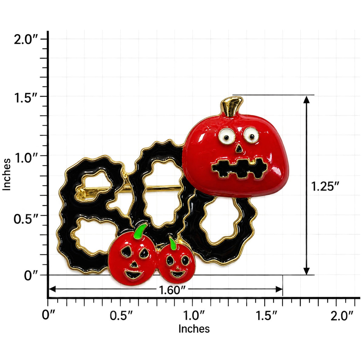 Halloween BOO Pumpkin Brooch Red Black Enamel Gold Tone Jack O Lantern Pin CP215