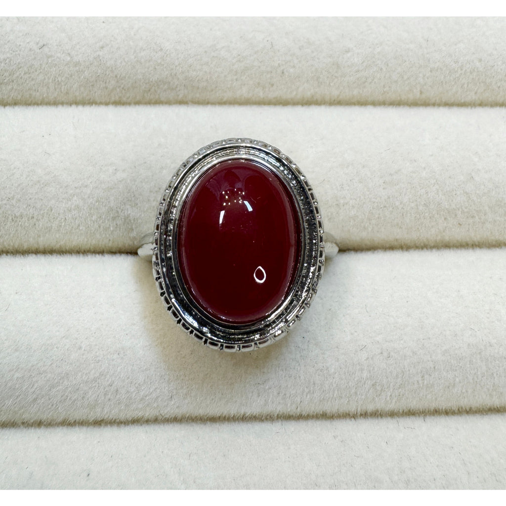 New Size 6 Red Oval Cabochon Ring Silver Tone Vintage Style Statement Ring R005