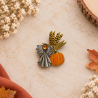 Vintage KC Harvest Angel Pumpkin Wheat Brooch Fall Thanksgiving Pin CP221