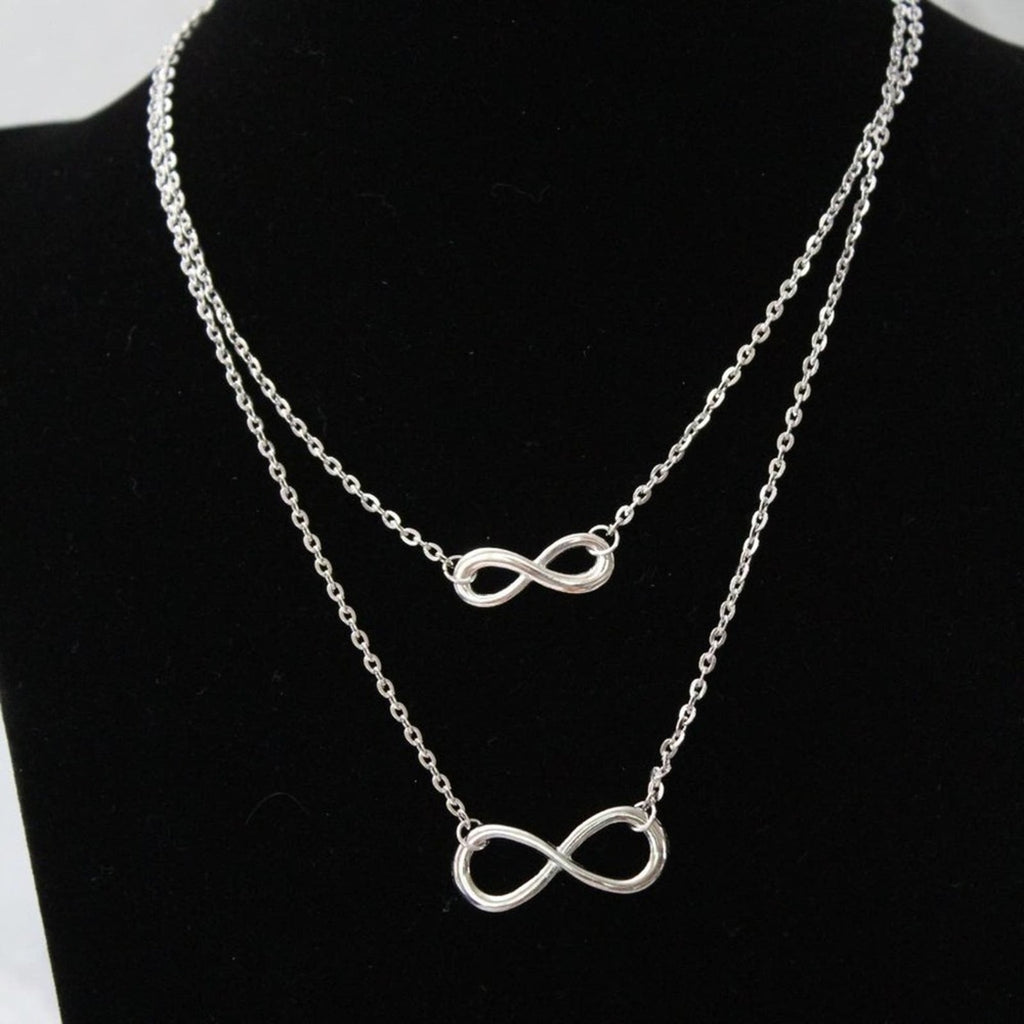 New Fashion Silver Tone Double Stand with Infinity Sign Necklace N106