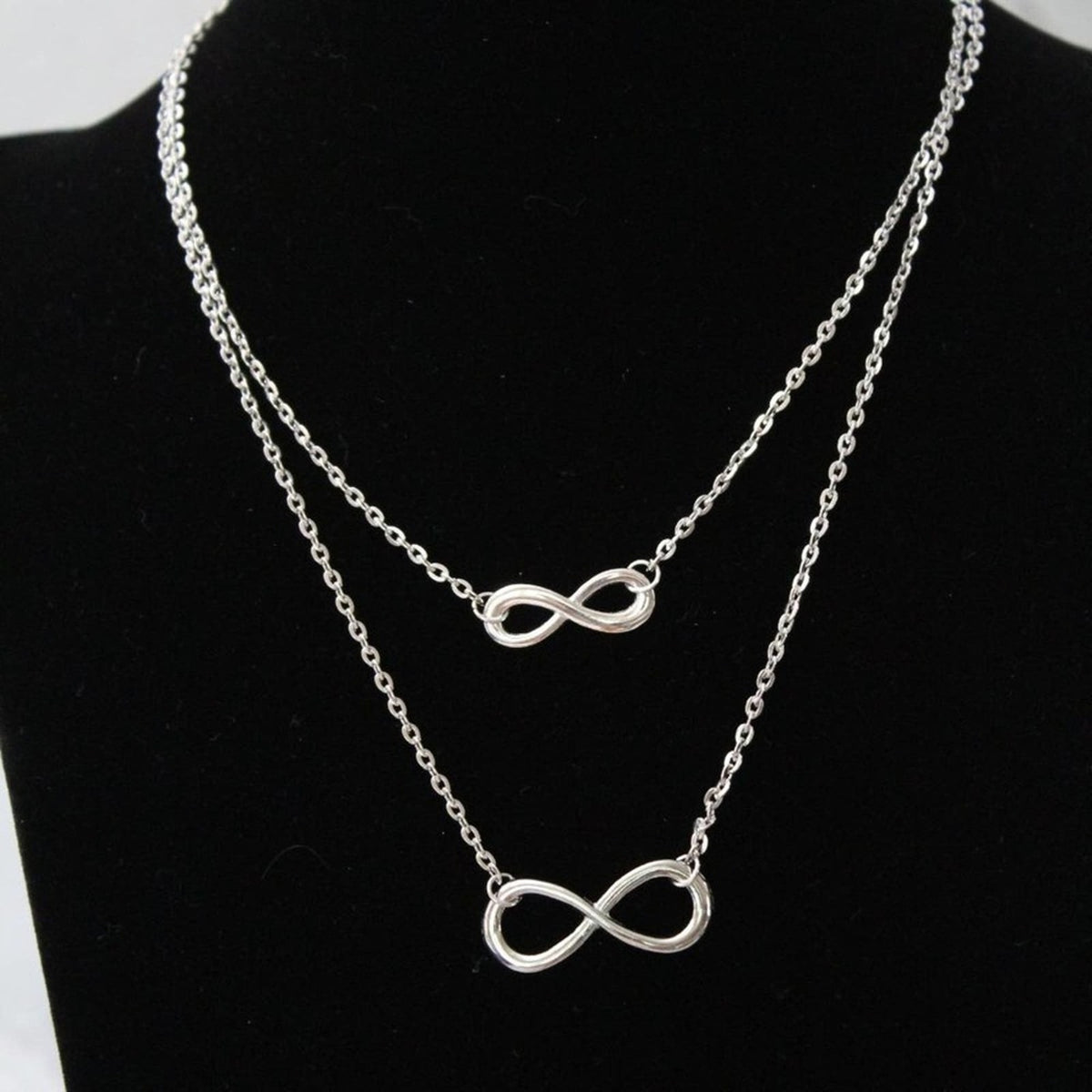 New Fashion Silver Tone Double Stand with Infinity Sign Necklace N106