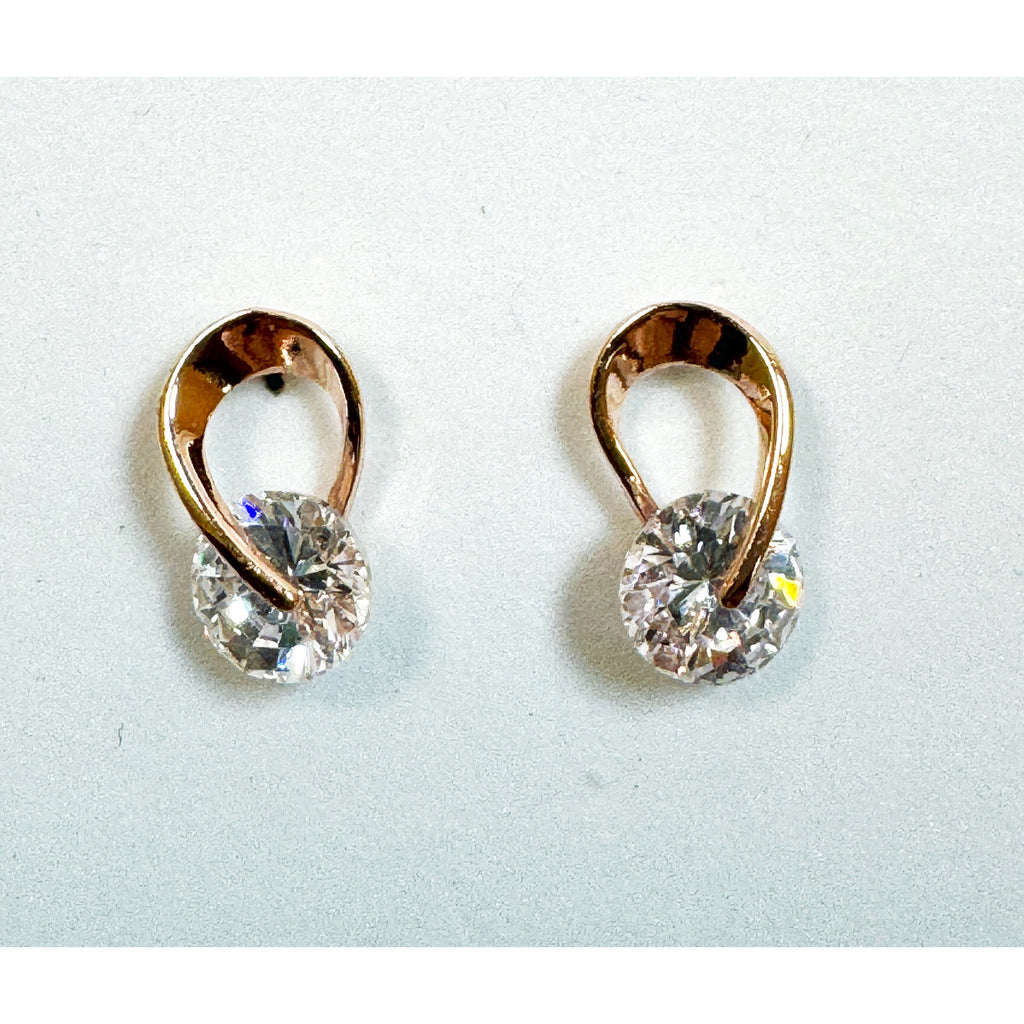 Rose Gold Tone CZ Post Earrings Oval Cubic Zirconia Studs 5/8 x 3/8 Inch E293