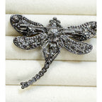 Black Rhinestone Dragonfly Brooch Pin Gunmetal Gray Crystal Insect 2" CP250